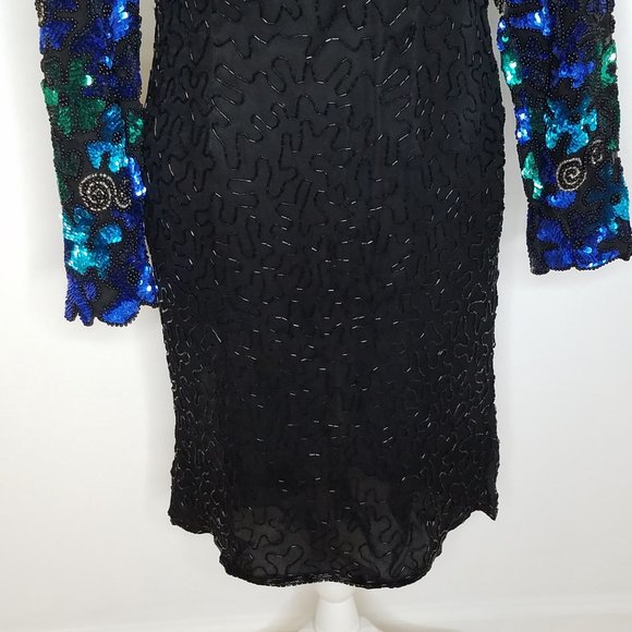NWT Vintage Scala 100% Silk Beaded Cocktail Dress Gantos - Picture 4 of 13